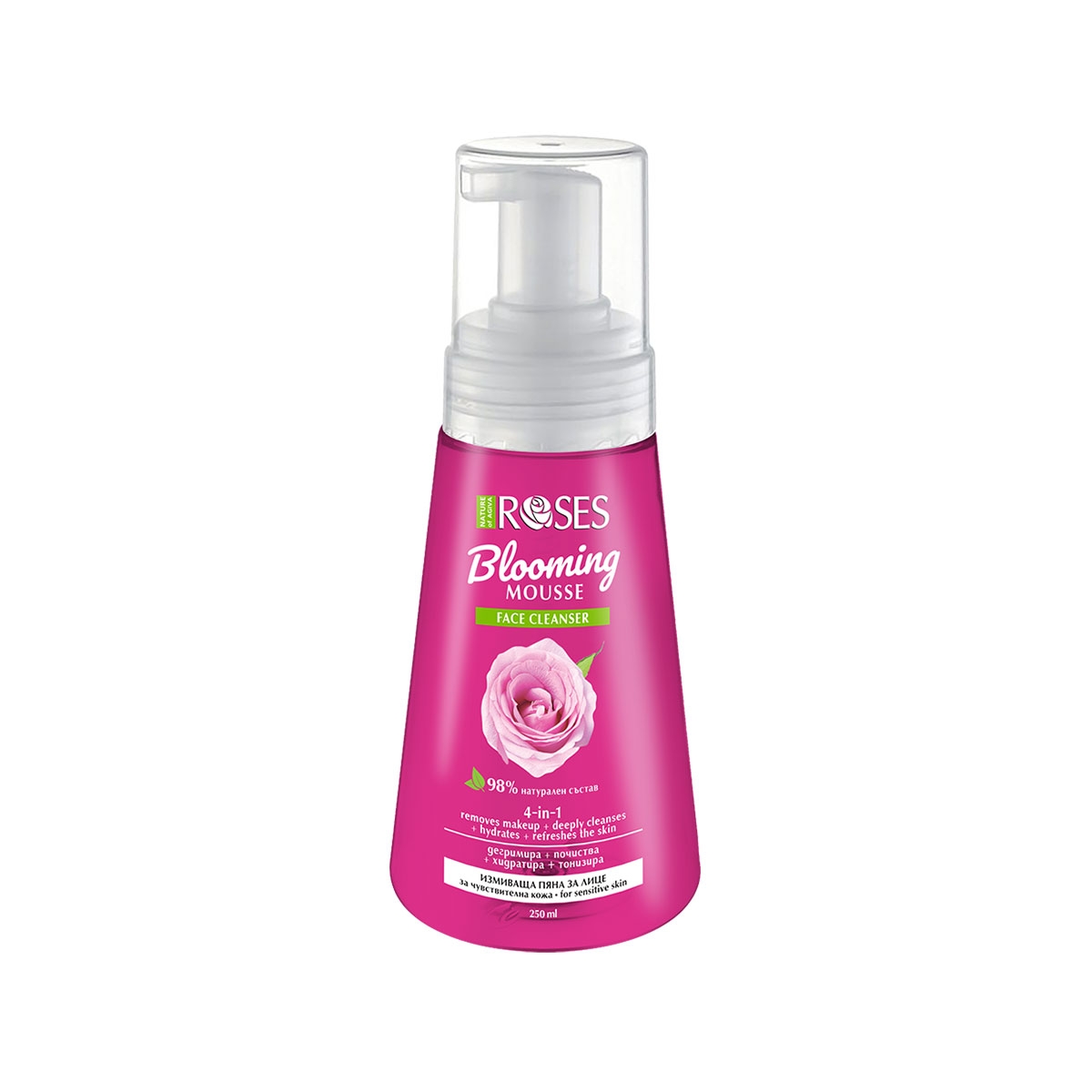 AGIVA ROSES - Umývacia pena s ružovou vodou a D-panthenolom 4 v 1 na citlivú pleť 250 ml